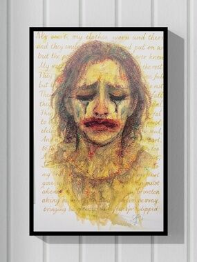 Sad Clown Watercolor Painting with Handwritten Poem – 8.75x14 Original Emotional